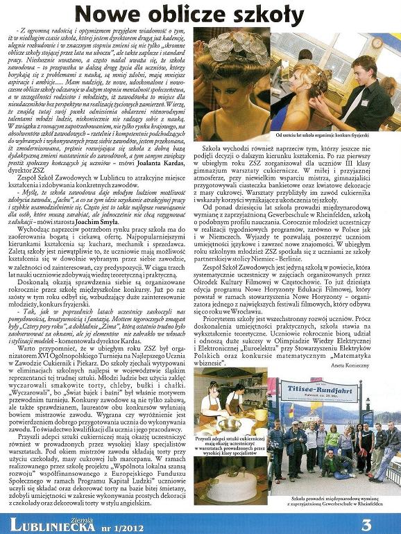 O rozbudowie naszej szko�y - artyku� -   Ziemia Lubliniecka - nr 1 /2012  str. 3